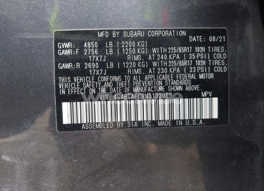 Photo 9 of 2022 Subaru Outback PREMIUM (VIN 4S4BTAFC9N3132053)