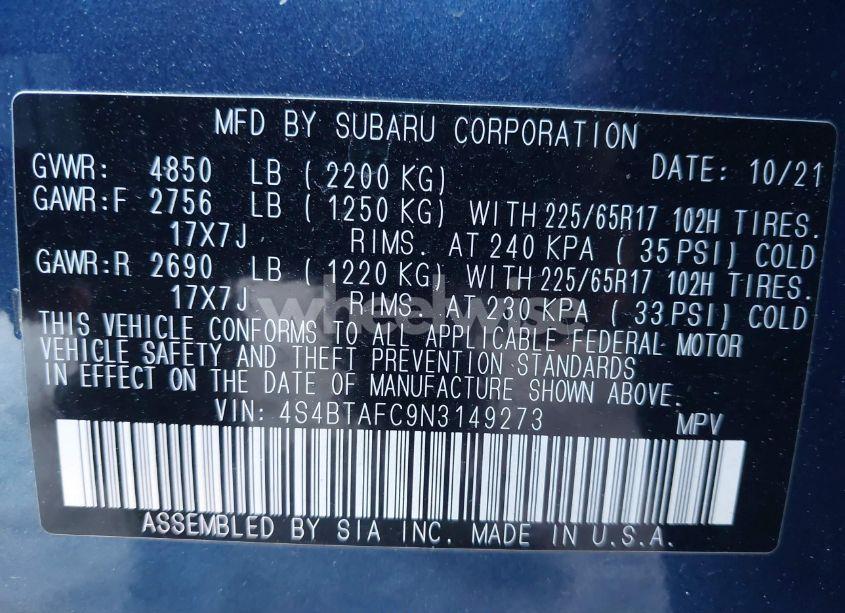 Photo 9 of 2022 Subaru Outback PREMIUM (VIN 4S4BTAFC9N3149273)