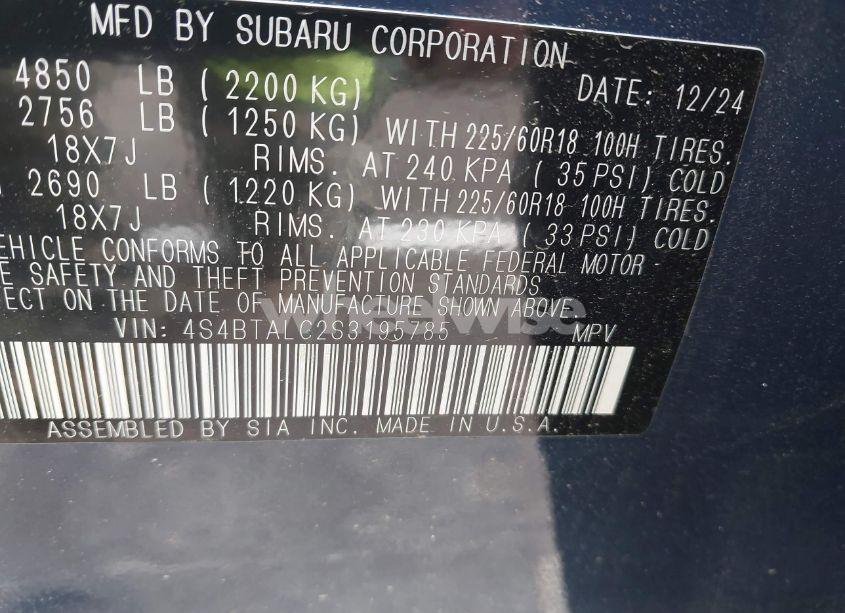 Photo 9 of 2025 Subaru Outback ONYX EDITION (VIN 4S4BTALC2S3195785)
