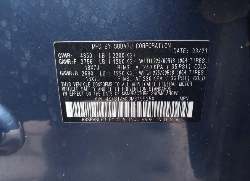 Photo 9 of 2021 Subaru Outback LIMITED (VIN 4S4BTAMC3M3199250)