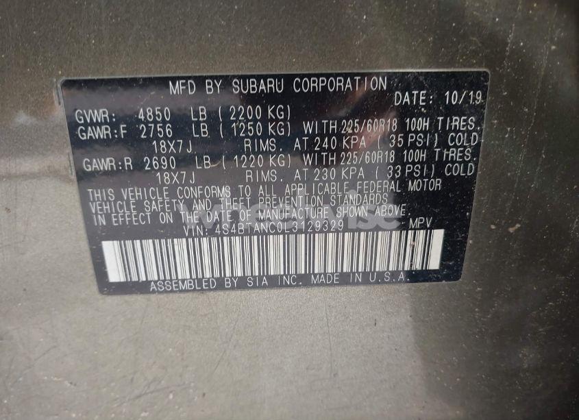 Photo 9 of 2020 Subaru Outback LIMITED (VIN 4S4BTANC0L3129329)