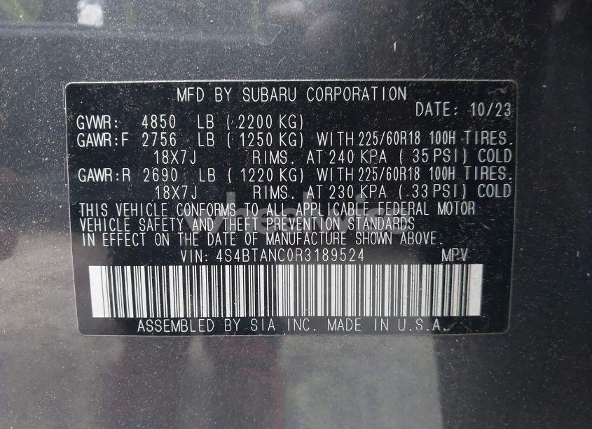 Photo 9 of 2024 Subaru Outback LIMITED (VIN 4S4BTANC0R3189524)