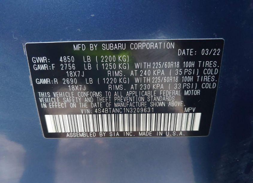 Photo 9 of 2022 Subaru Outback LIMITED (VIN 4S4BTANC1N3209631)