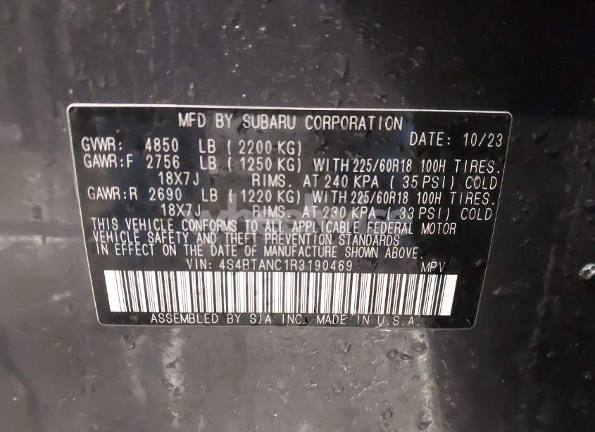 Photo 9 of 2024 Subaru Outback LIMITED (VIN 4S4BTANC1R3190469)