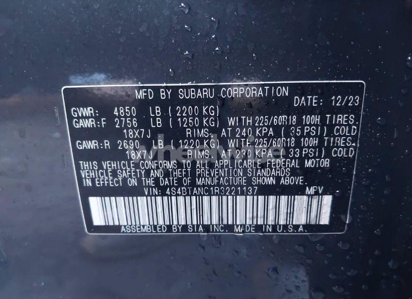 Photo 9 of 2024 Subaru Outback LIMITED (VIN 4S4BTANC1R3221137)