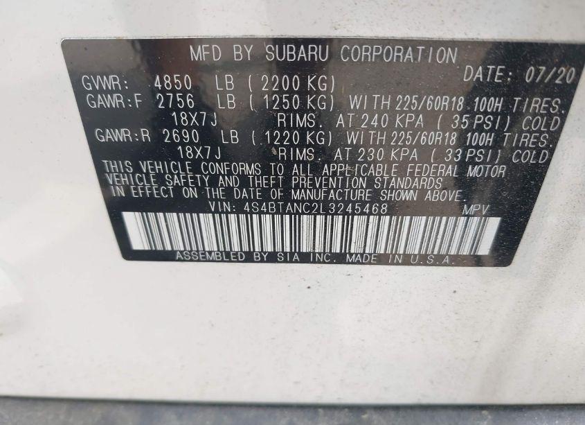 Photo 9 of 2020 Subaru Outback LIMITED (VIN 4S4BTANC2L3245468)