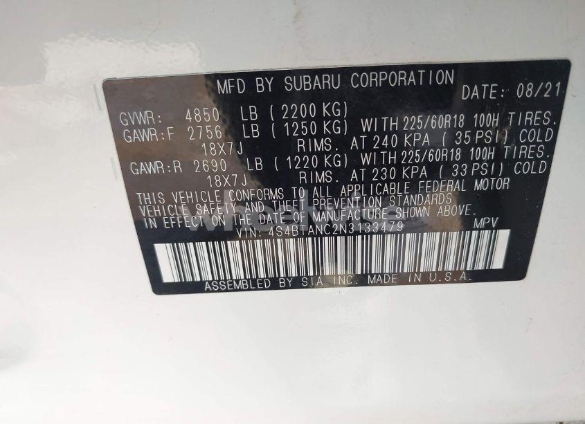 Photo 9 of 2022 Subaru Outback LIMITED (VIN 4S4BTANC2N3133479)