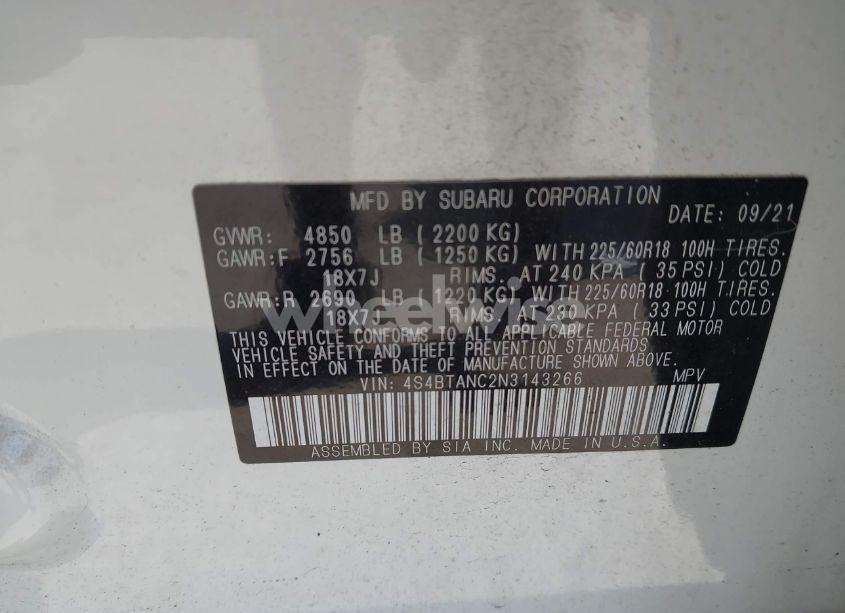 Photo 9 of 2022 Subaru Outback LIMITED (VIN 4S4BTANC2N3143266)