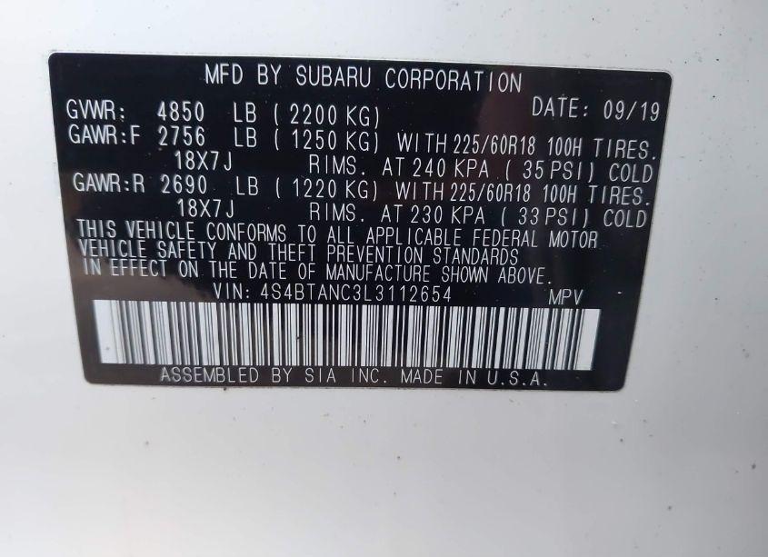 Photo 9 of 2020 Subaru Outback LIMITED (VIN 4S4BTANC3L3112654)