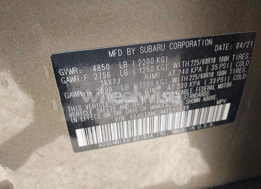 Photo 9 of 2021 Subaru Outback LIMITED (VIN 4S4BTANC3M3211539)