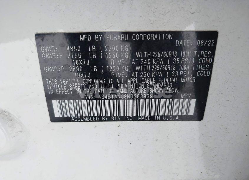 Photo 9 of 2022 Subaru Outback LIMITED (VIN 4S4BTANC3N3283939)