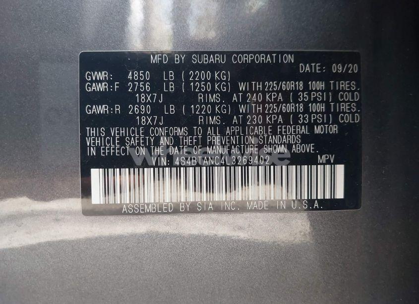 Photo 9 of 2020 Subaru Outback LIMITED (VIN 4S4BTANC4L3269402)