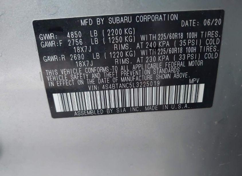 Photo 9 of 2020 Subaru Outback LIMITED (VIN 4S4BTANC5L3225019)