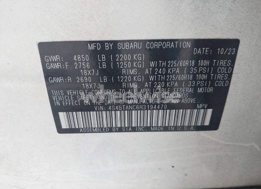 Photo 9 of 2024 Subaru Outback LIMITED (VIN 4S4BTANC6R3194470)
