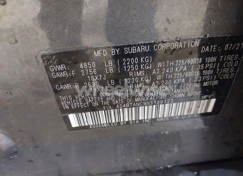 Photo 9 of 2022 Subaru Outback LIMITED (VIN 4S4BTANC9N3129123)