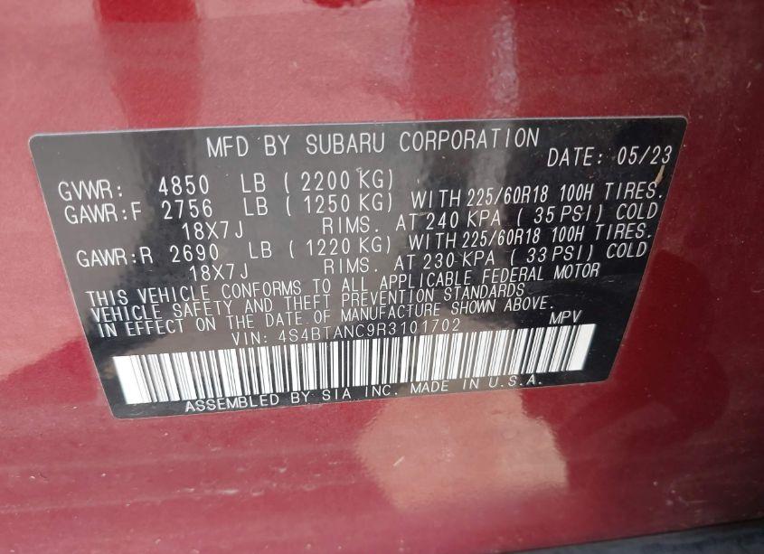 Photo 9 of 2024 Subaru Outback LIMITED (VIN 4S4BTANC9R3101702)