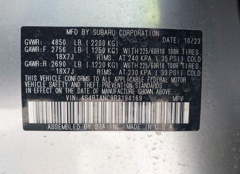 Photo 9 of 2024 Subaru Outback LIMITED (VIN 4S4BTANC9R3194169)