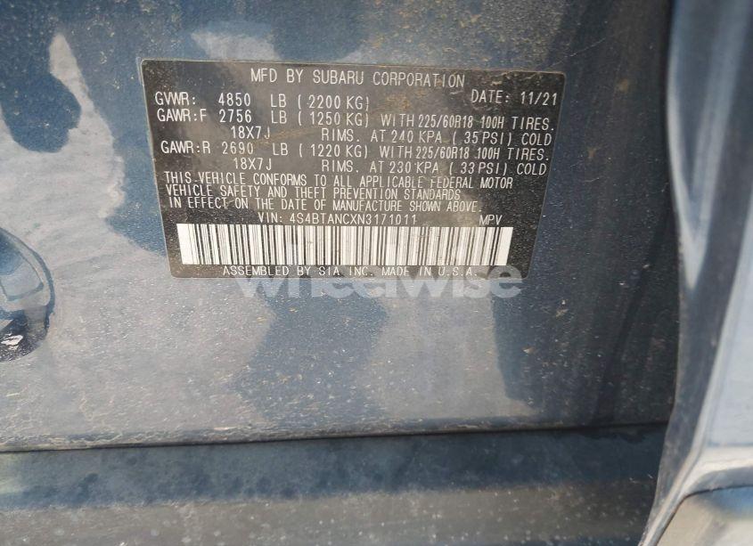 Photo 9 of 2022 Subaru Outback LIMITED (VIN 4S4BTANCXN3171011)