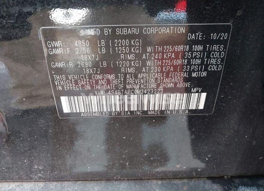 Photo 9 of 2021 Subaru Outback TOURING (VIN 4S4BTAPC0M3123223)