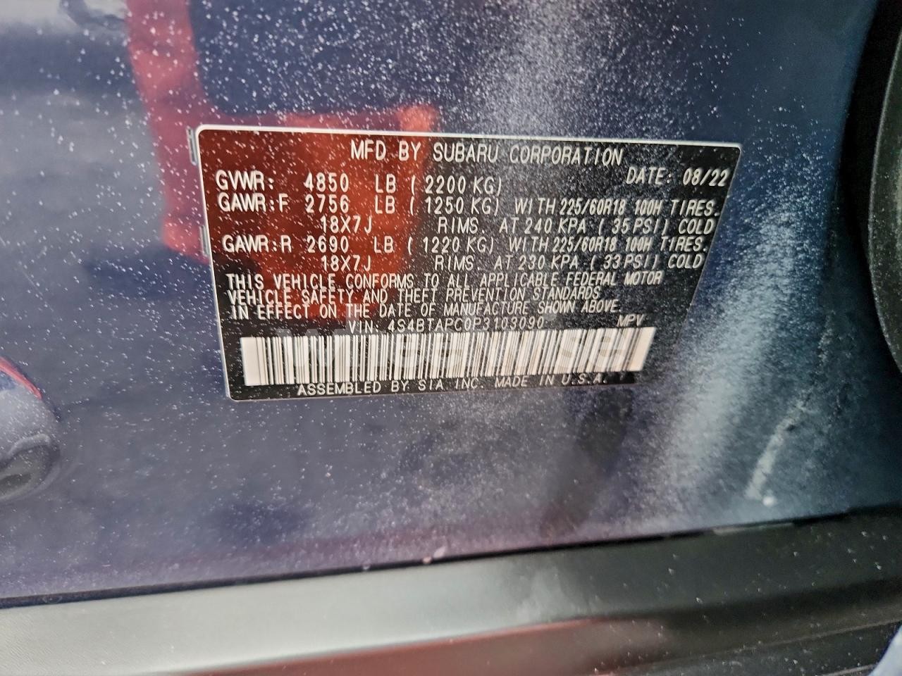 Photo 12 of 2023 SUBARU OUTBACK TOURING (VIN 4S4BTAPC0P3103090)