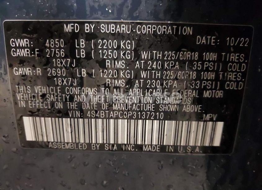 Photo 9 of 2023 Subaru Outback TOURING (VIN 4S4BTAPC0P3137210)