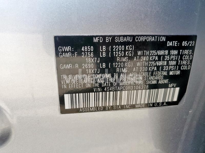 Photo 11 of 2024 SUBARU OUTBACK TOURING (VIN 4S4BTAPC0R3106378)