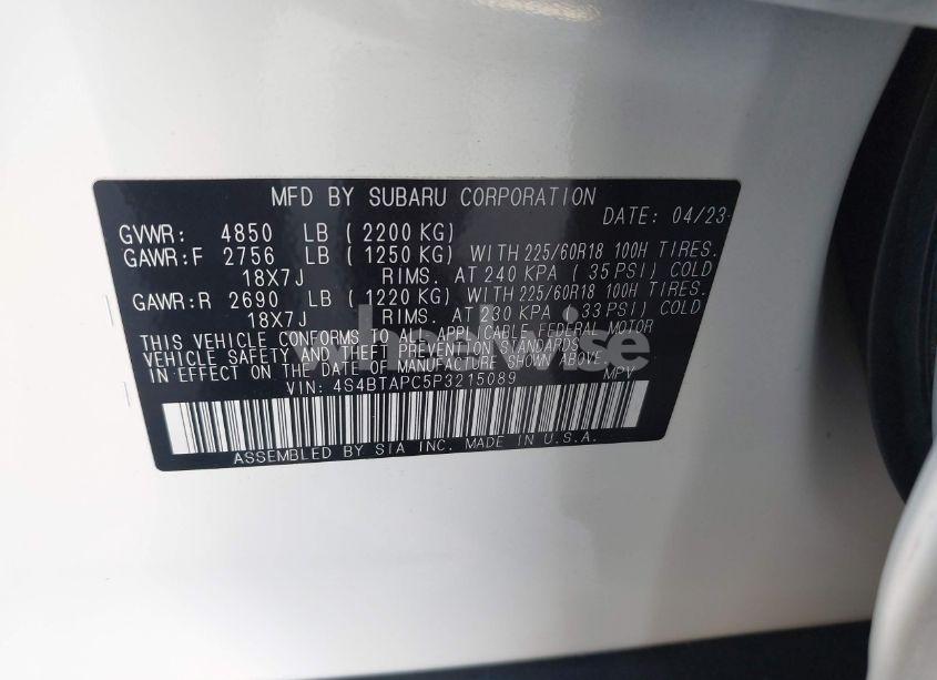 Photo 9 of 2023 Subaru Outback TOURING (VIN 4S4BTAPC5P3215089)