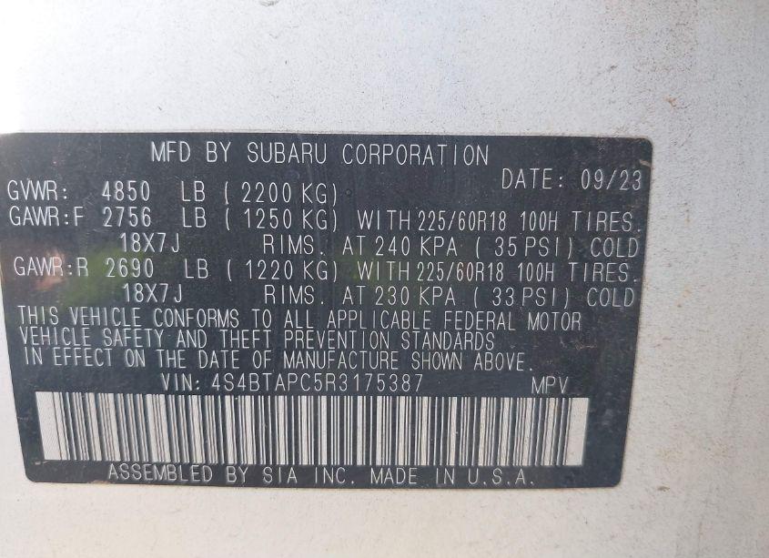 Photo 9 of 2024 Subaru Outback TOURING (VIN 4S4BTAPC5R3175387)