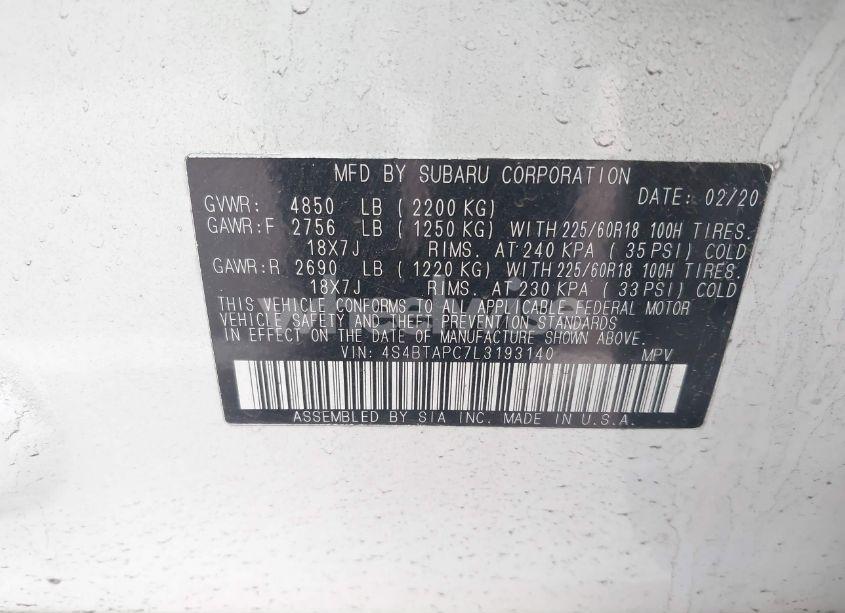 Photo 9 of 2020 Subaru Outback TOURING (VIN 4S4BTAPC7L3193140)
