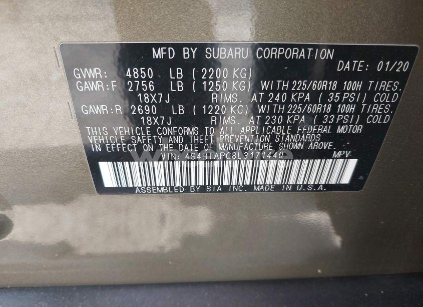 Photo 9 of 2020 Subaru Outback TOURING (VIN 4S4BTAPC8L3171440)