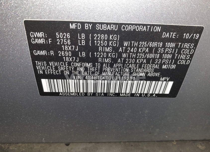 Photo 9 of 2020 Subaru Outback ONYX EDITION XT (VIN 4S4BTGKD3L3119281)