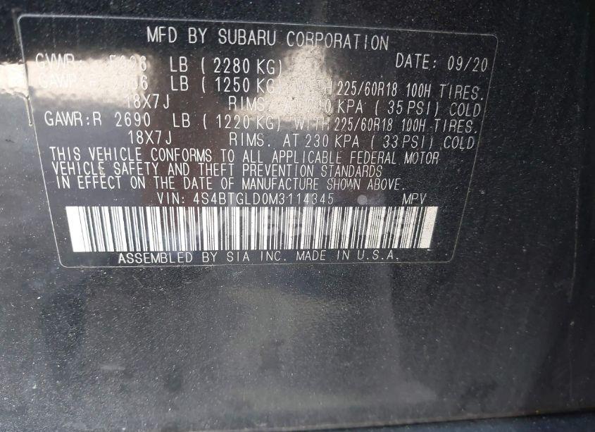 Photo 9 of 2021 Subaru Outback ONYX EDITION XT (VIN 4S4BTGLD0M3114345)