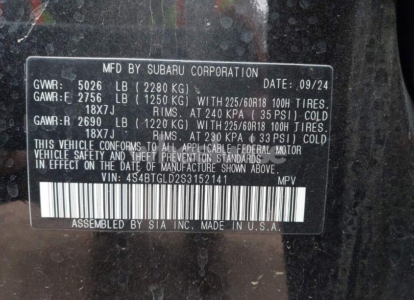 Photo 9 of 2025 Subaru Outback ONYX EDITION XT (VIN 4S4BTGLD2S3152141)