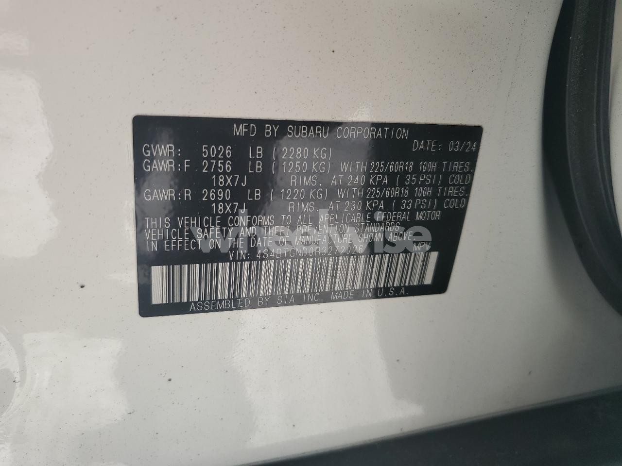 Photo 13 of 2024 SUBARU OUTBACK LIMITED XT (VIN 4S4BTGND0R3272026)
