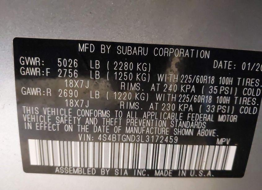 Photo 9 of 2020 Subaru Outback LIMITED XT (VIN 4S4BTGND3L3172459)