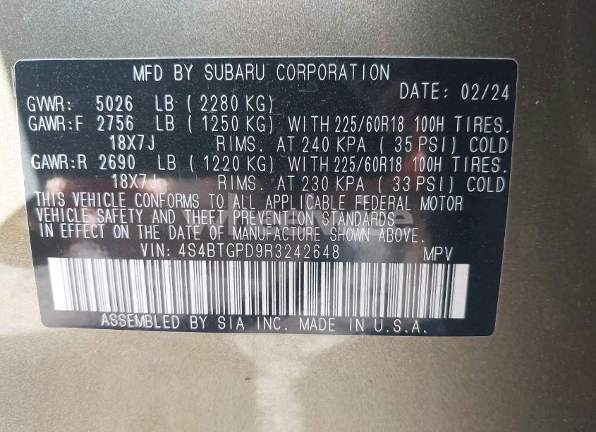 Photo 9 of 2024 Subaru Outback TOURING XT (VIN 4S4BTGPD9R3242648)