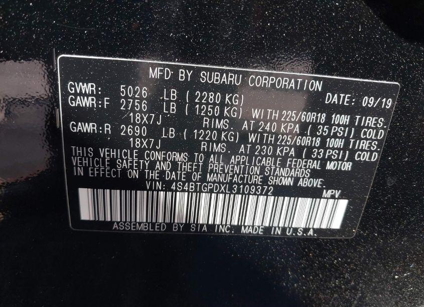 Photo 9 of 2020 Subaru Outback TOURING XT (VIN 4S4BTGPDXL3109372)