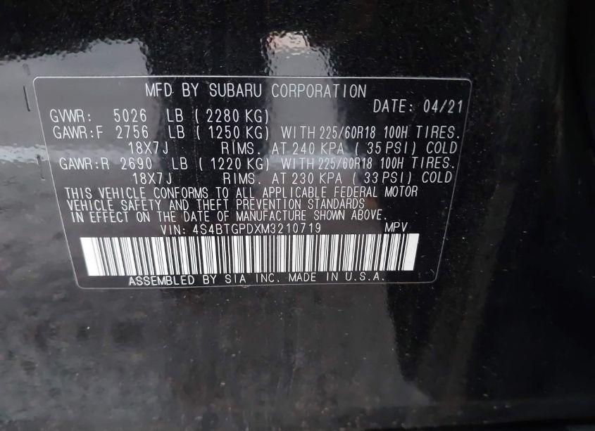 Photo 9 of 2021 Subaru Outback TOURING XT (VIN 4S4BTGPDXM3210719)