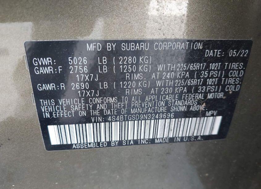 Photo 9 of 2022 Subaru Outback WILDERNESS (VIN 4S4BTGSD9N3249696)