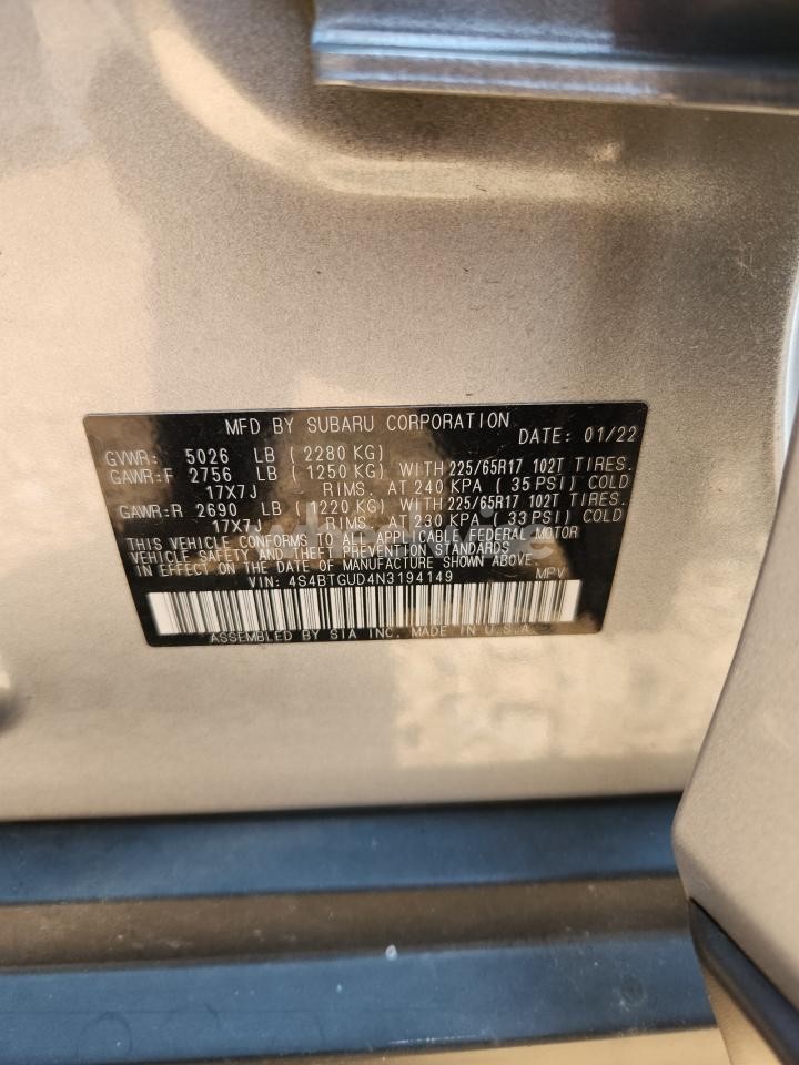 Photo 13 of 2022 SUBARU OUTBACK WILDERNESS (VIN 4S4BTGUD4N3194149)