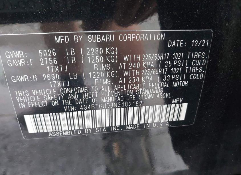 Photo 9 of 2022 Subaru Outback WILDERNESS (VIN 4S4BTGUD8N3182182)