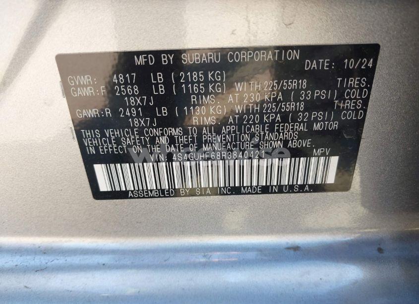 Photo 9 of 2024 Subaru Crosstrek SPORT (VIN 4S4GUHF68R3840421)