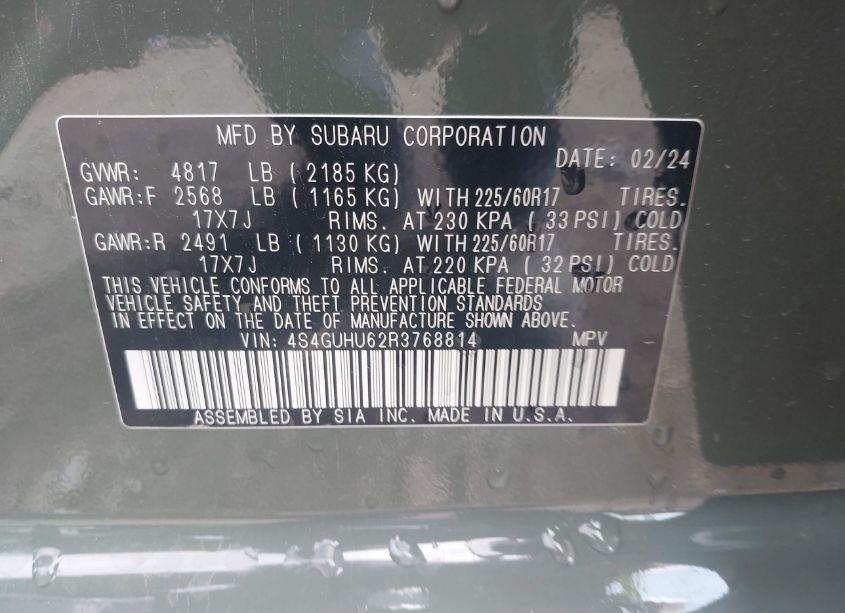 Photo 9 of 2024 Subaru Crosstrek WILDERNESS (VIN 4S4GUHU62R3768814)