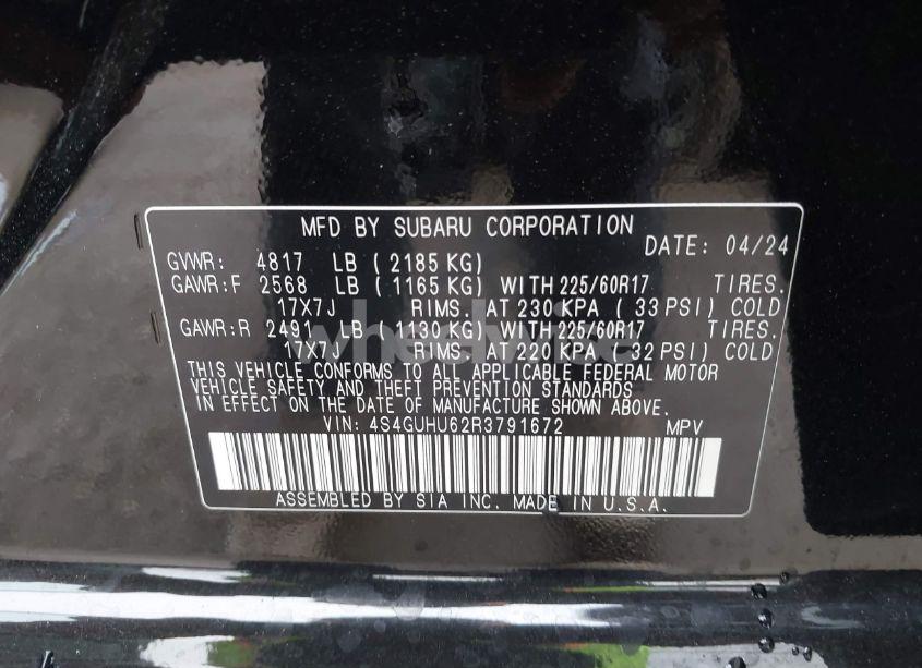 Photo 9 of 2024 Subaru Crosstrek WILDERNESS (VIN 4S4GUHU62R3791672)