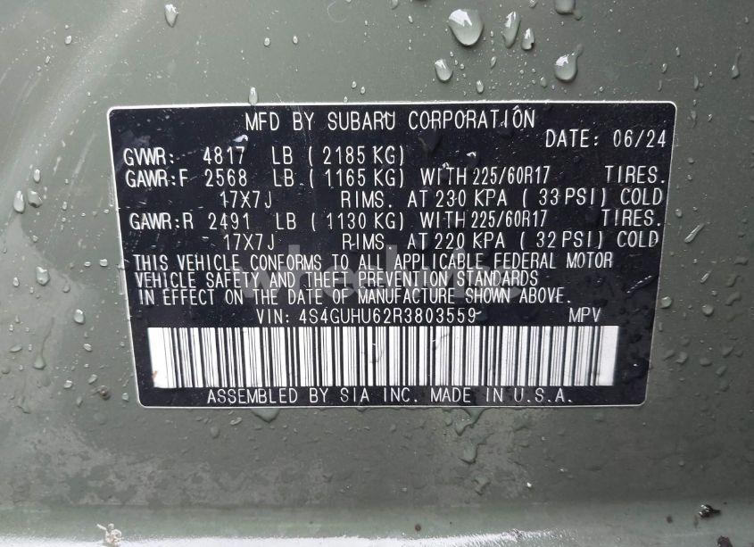 Photo 9 of 2024 Subaru Crosstrek WILDERNESS (VIN 4S4GUHU62R3803559)