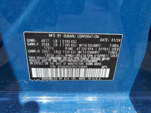 Photo 9 of 2024 SUBARU CROSSTREK WILDERNESS (VIN 4S4GUHU63R3759698)