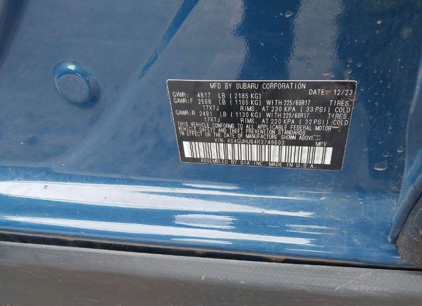 Photo 9 of 2024 Subaru Crosstrek WILDERNESS (VIN 4S4GUHU64R3749603)