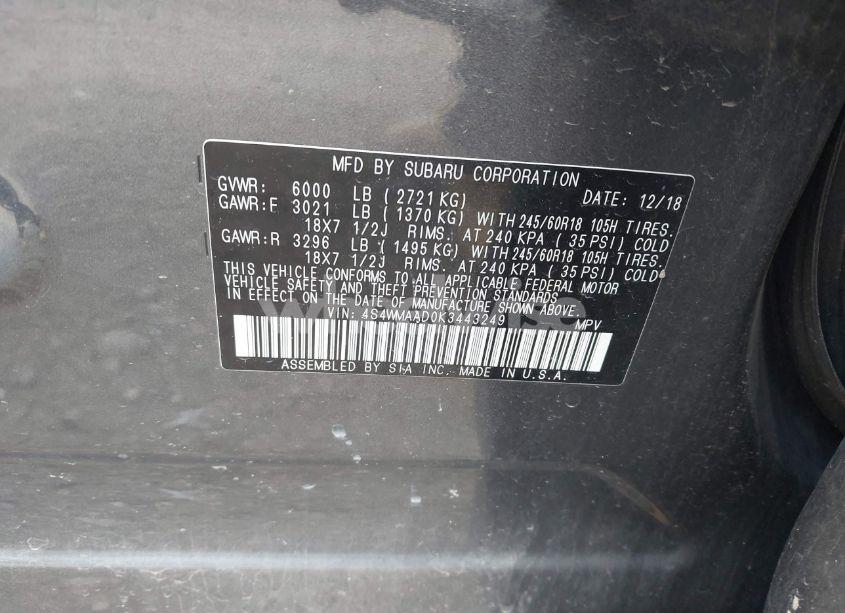 Photo 9 of 2019 Subaru Ascent (VIN 4S4WMAAD0K3443249)