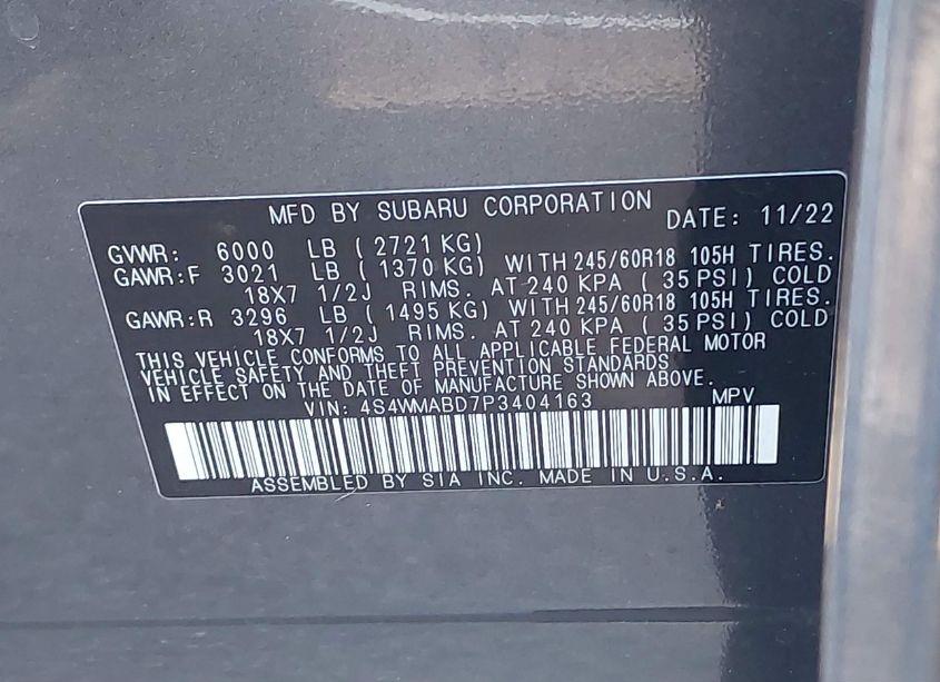 Photo 9 of 2023 Subaru Ascent PREMIUM 8-PASSENGER (VIN 4S4WMABD7P3404163)