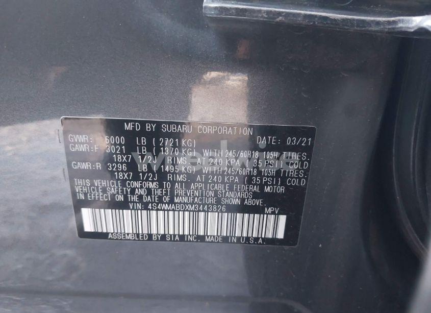 Photo 9 of 2021 Subaru Ascent PREMIUM (VIN 4S4WMABDXM3443826)